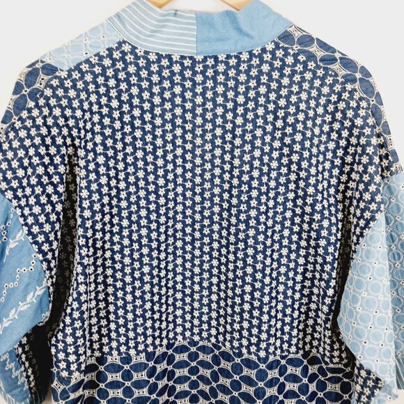 No Brand Patchwork Denim Duster Kimono, Embroidery, Boho, Layered Denim Look, OS - Picture 7 of 13